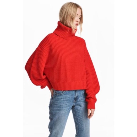 Hu0026M | Sweaters | Hm Womens Oversized Turtleneck Sweater Red Xs S | Poshmark